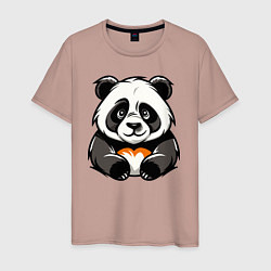 Футболка хлопковая мужская Милая панда лежит, цвет: пыльно-розовый