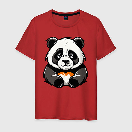 Мужская футболка Милая панда лежит / Красный – фото 1