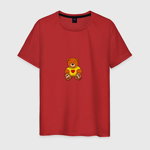 Мужская футболка Игрушечный мишка в желтом свитере и сердце / Красный – фото 1
