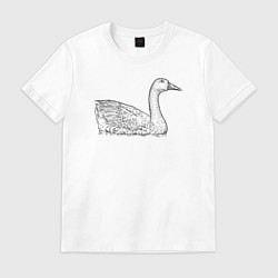 Футболка хлопковая мужская Гусь плавает, цвет: белый