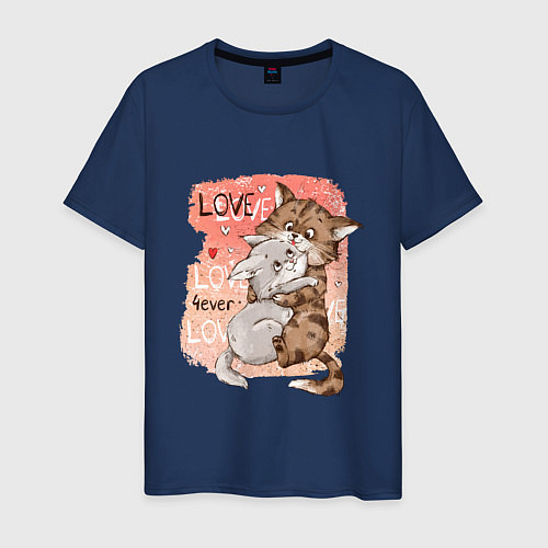 Мужская футболка Влюбленные мультяшные коты / Тёмно-синий – фото 1