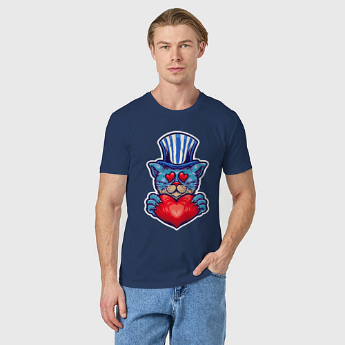 Мужская футболка Кот с сердцем / Тёмно-синий – фото 3