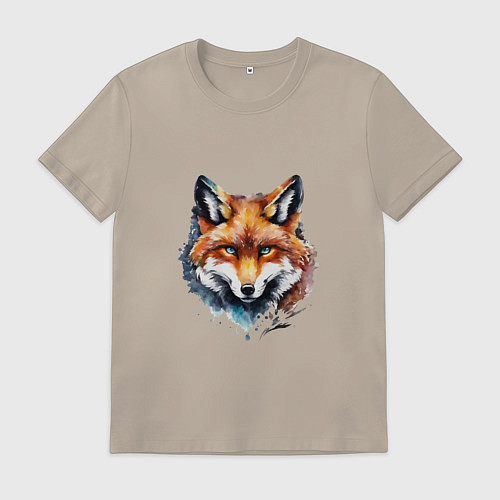 Мужская футболка Лиса акварель / Миндальный – фото 1