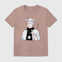 Футболка хлопковая мужская Сатору Годжо и зайчик - Магическая битва, цвет: пыльно-розовый