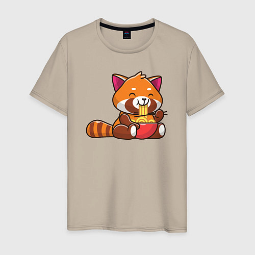 Мужская футболка Красная панда ест лапшу / Миндальный – фото 1