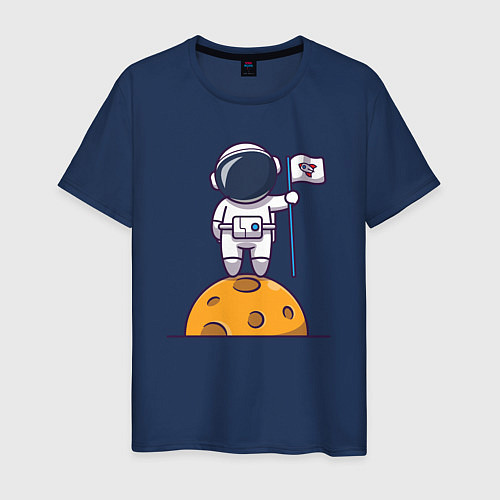 Мужская футболка Космонавтик на луне / Тёмно-синий – фото 1