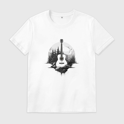 Мужская футболка Гитара на фоне природы и гор / Белый – фото 1
