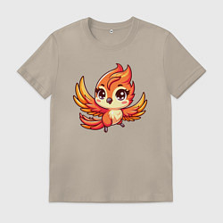 Футболка хлопковая мужская Милый мультяшный феникс, цвет: миндальный