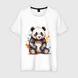 Футболка хлопковая мужская Панда в кляксах, цвет: белый