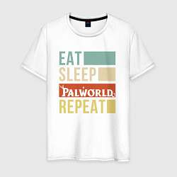 Футболка хлопковая мужская Eat sleep Palworld rpeat, цвет: белый