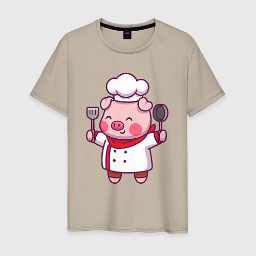 Мужская футболка Поросёнок повар / Миндальный – фото 1