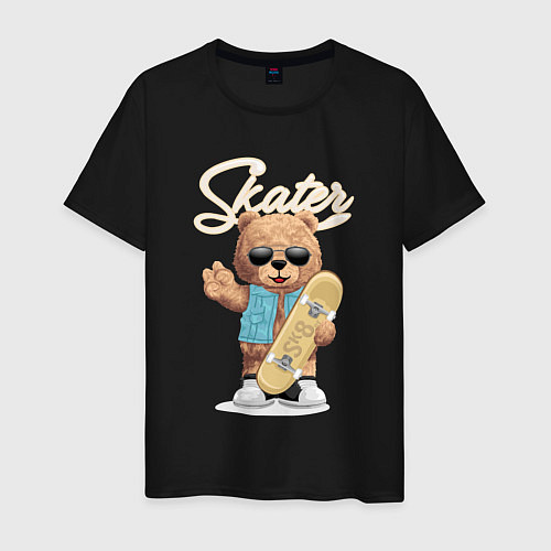 Мужская футболка Плюшевый медведь скейтер / Черный – фото 1