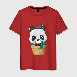 Футболка хлопковая мужская Милая панда в цветочном горшке, цвет: красный