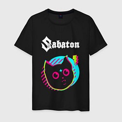 Футболка хлопковая мужская Sabaton rock star cat, цвет: черный