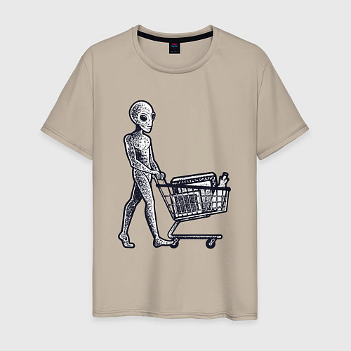 Мужская футболка Пришелец с покупками / Миндальный – фото 1