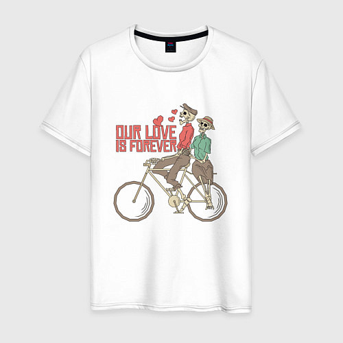 Мужская футболка Влюбленные скелетики на велосипеде / Белый – фото 1