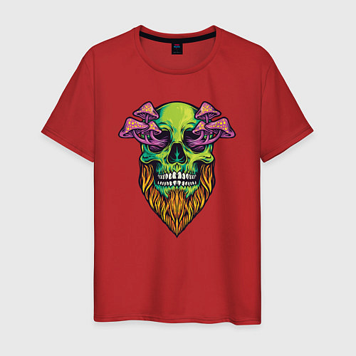 Мужская футболка Череп с бородой и грибами из глаз / Красный – фото 1