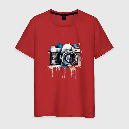 Мужская футболка Фотоаппарат акварель / Красный – фото 1
