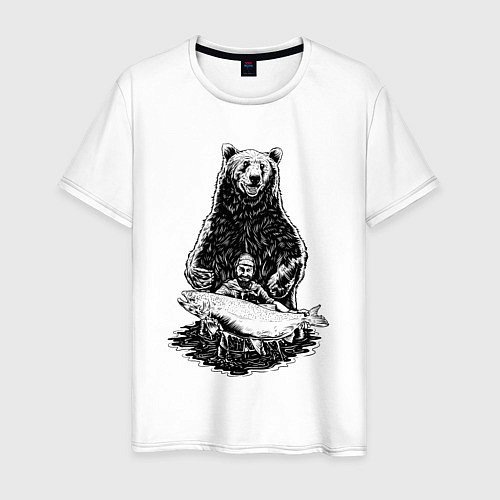 Мужская футболка Медведь рыбак и рыба / Белый – фото 1