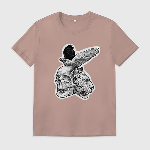 Мужская футболка Череп, тигр и ворон / Пыльно-розовый – фото 1