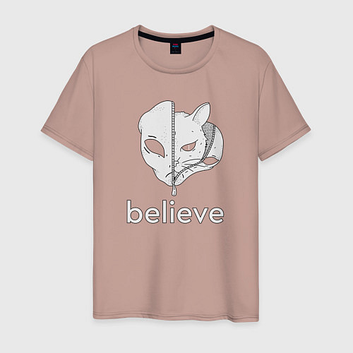 Мужская футболка Believe в котов инопланетян / Пыльно-розовый – фото 1