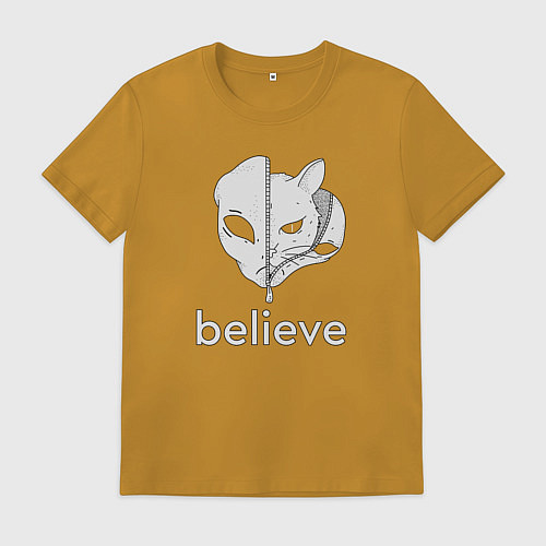 Мужская футболка Believe в котов инопланетян / Горчичный – фото 1