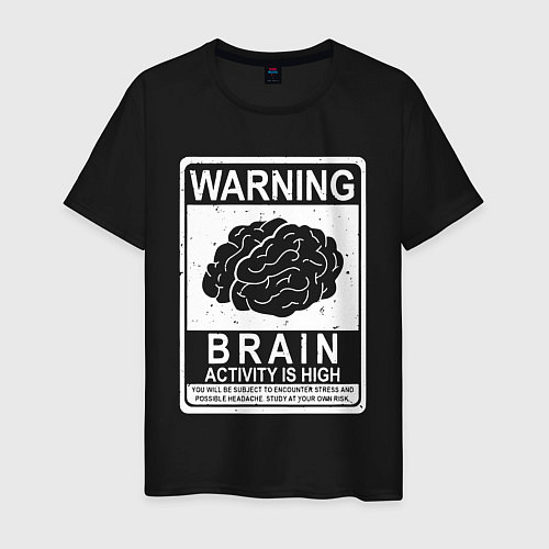 Мужская футболка Warning - high brain activity / Черный – фото 1