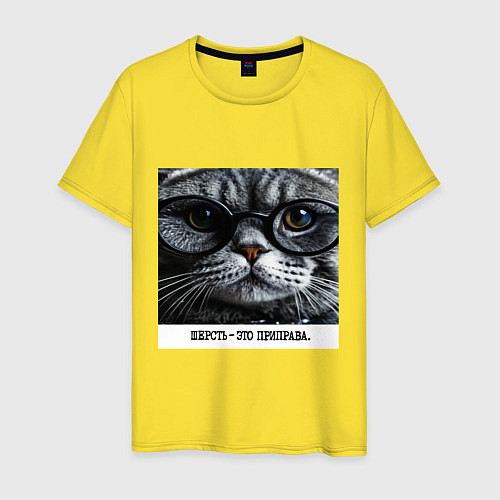 Мужская футболка Мем кот в очках: шерсть это приправа / Желтый – фото 1