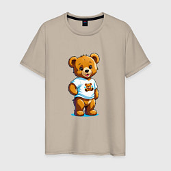 Футболка хлопковая мужская Медвежонок в футболке, цвет: миндальный