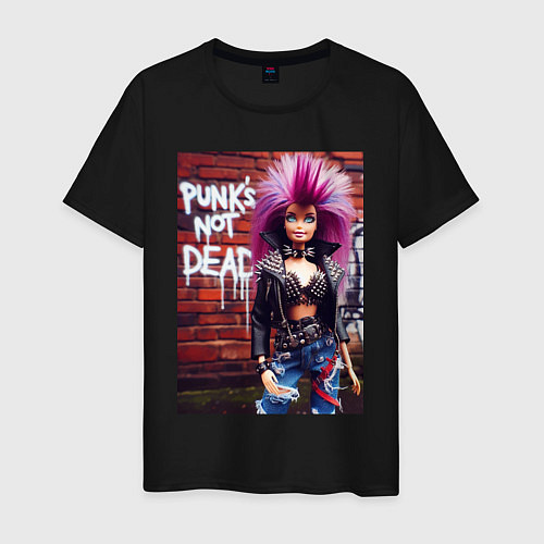 Мужская футболка Punks not dead - cool Barbie ai art / Черный – фото 1