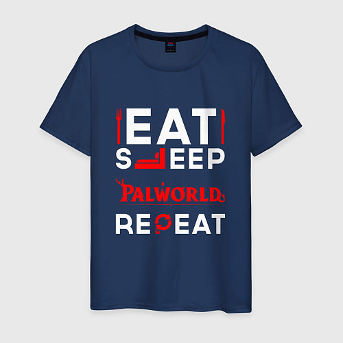 Мужская футболка Надпись eat sleep Palworld repeat / Тёмно-синий – фото 1