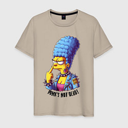 Футболка хлопковая мужская Marge Simpson - punks not dead motto, цвет: миндальный