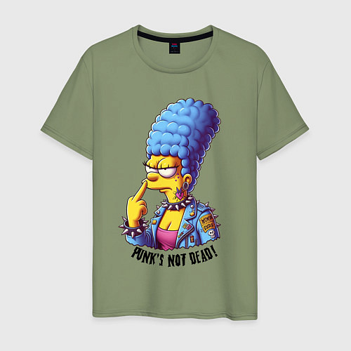 Мужская футболка Marge Simpson - punks not dead motto / Авокадо – фото 1