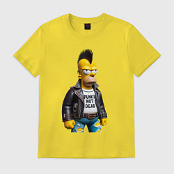Футболка хлопковая мужская The harsh Homer Simpson - punks not dead, цвет: желтый