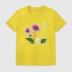 Футболка хлопковая мужская Яркий цветок с жемчугом, цвет: желтый