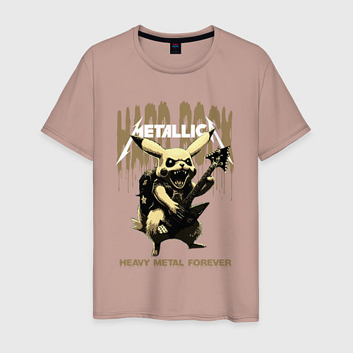 Мужская футболка Metallica на фоне тяжёлого рока от Пикачу / Пыльно-розовый – фото 1