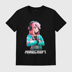Футболка хлопковая мужская Minecraft девушка с розовыми волосами, цвет: черный