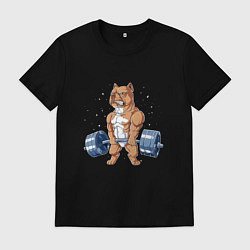 Футболка хлопковая мужская Питбуль в качалке, цвет: черный