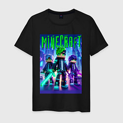 Футболка хлопковая мужская Cyberpunk and Minecraft - collaboration, цвет: черный