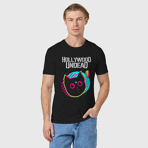 Мужская футболка Hollywood Undead rock star cat / Черный – фото 3