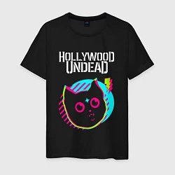 Футболка хлопковая мужская Hollywood Undead rock star cat, цвет: черный