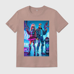 Футболка хлопковая мужская Ken and Barbie - cyberpunk ai art, цвет: пыльно-розовый