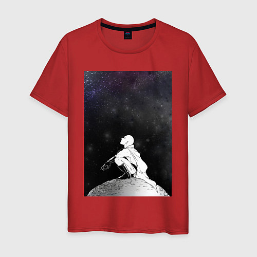 Мужская футболка Ванпанчмен Сайтама на луне / Красный – фото 1
