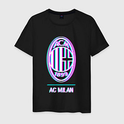 Футболка хлопковая мужская AC Milan FC в стиле glitch, цвет: черный