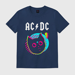 Футболка хлопковая мужская AC DC rock star cat, цвет: тёмно-синий