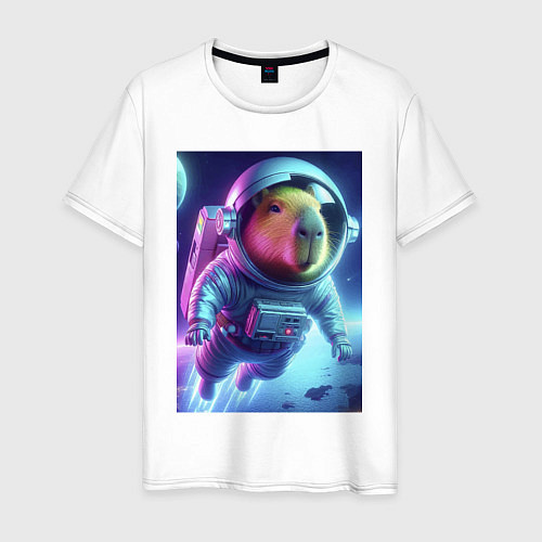 Мужская футболка Полёт капибары в космосе - неон / Белый – фото 1