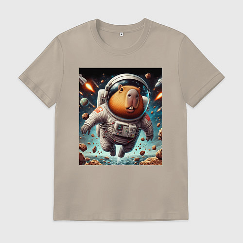 Мужская футболка Capybara is a brave cosmonaut / Миндальный – фото 1