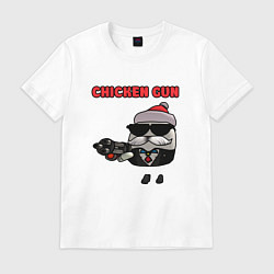 Футболка хлопковая мужская Chicken gun santa, цвет: белый