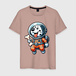 Футболка хлопковая мужская Dalmatian cosmonaut puppy with a bone, цвет: пыльно-розовый