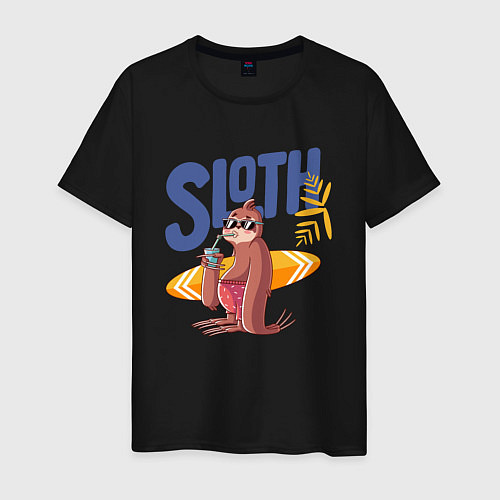 Мужская футболка Ленивец с коктейлем / Черный – фото 1